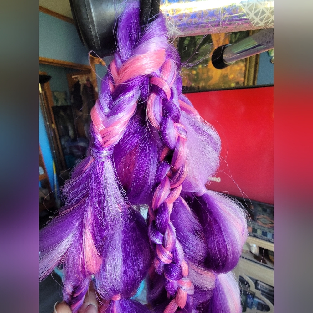 Full Vibrant Purple And Pink Rave Bubble Ponytail Braids Set Of 2 - Picture 6 of 9
